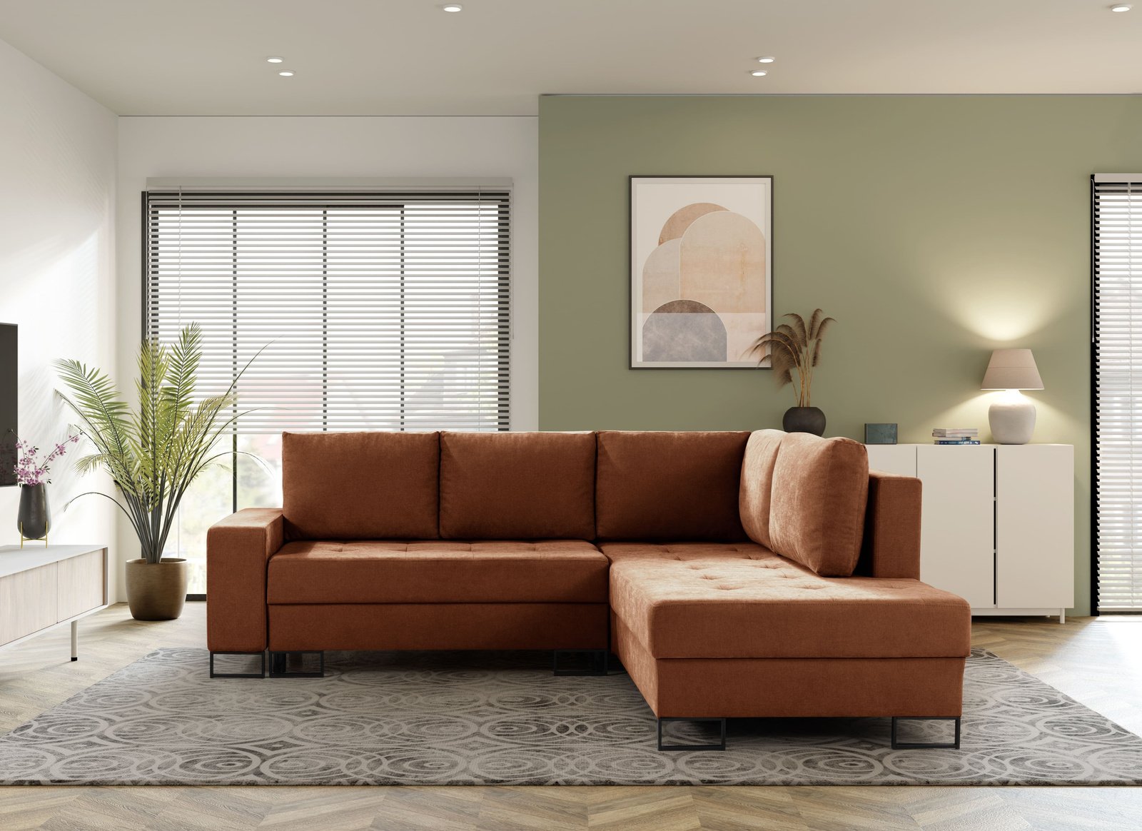 Narożnik TREVI prawostronny Wind 56 rdzawy ceglasty szenil funkcja spania