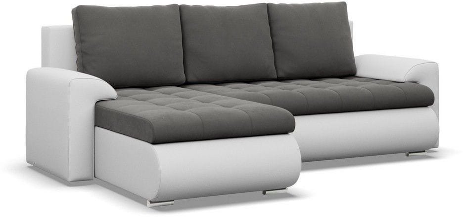 Narożnik rozkładany, lewy, Bosco, velvet, ekoskóra, 230x159x89 cm, ciemny szary, biały | TYLETEGOTU