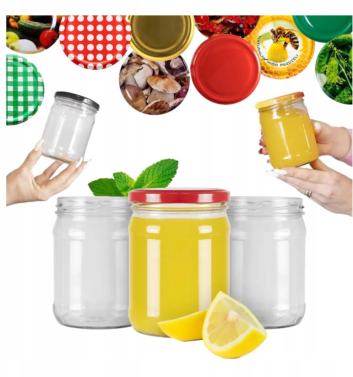 8x Słoik szklany PROSTY 450ml na DŻEM MIÓD OGÓRKI SŁOIKI SZKLANE