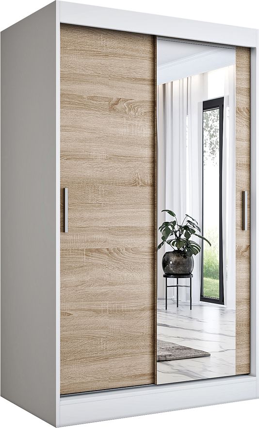 Elior Przesuwna szafa z lustrem biel + dąb sonoma - Palmira 3X