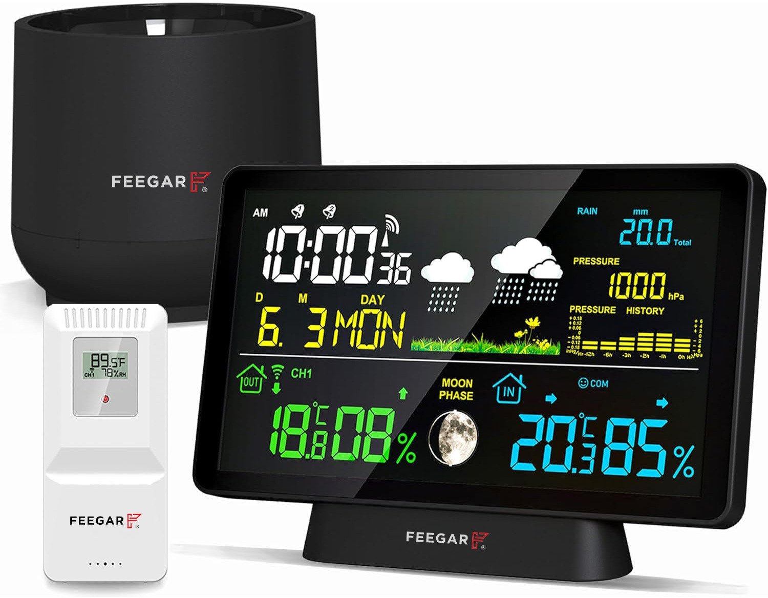Stacja Pogodowa Pogody Bezprzewodowa Feegar Rain 7,5" Barometr Deszczomierz
