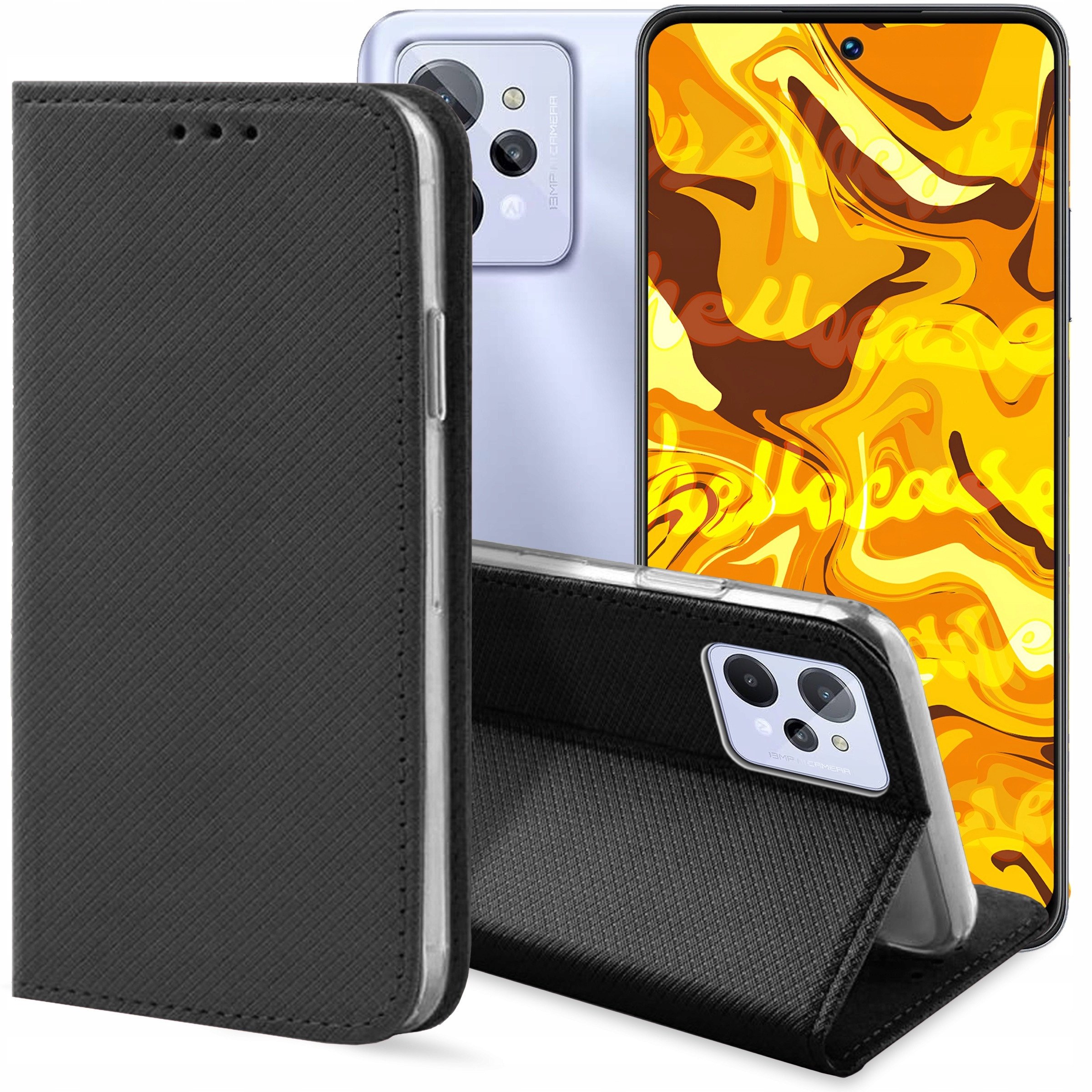 ETUI Z KLAPKĄ DO REALME C31 CZARNE ZAMYKANE MAGNETYCZNE KABURA OBUDOWA CASE