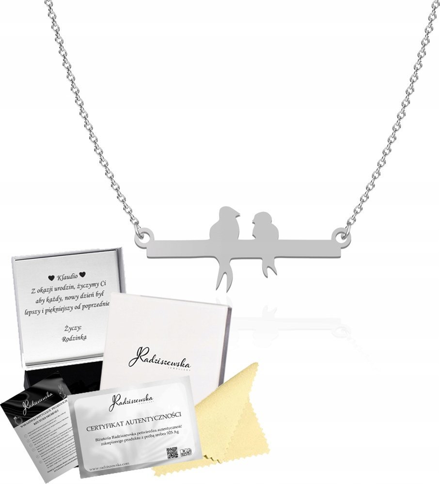 Radziszewska Jewellery Naszyjnik Srebrny Gołębie na Gałązce SREBRO 925 Prezent Biżuteria ŻYCZENIA