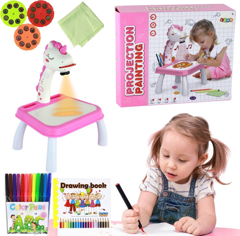 LeanToys Projektor Do Rysowania Jednorożec Pisaki Wkładki Różowy