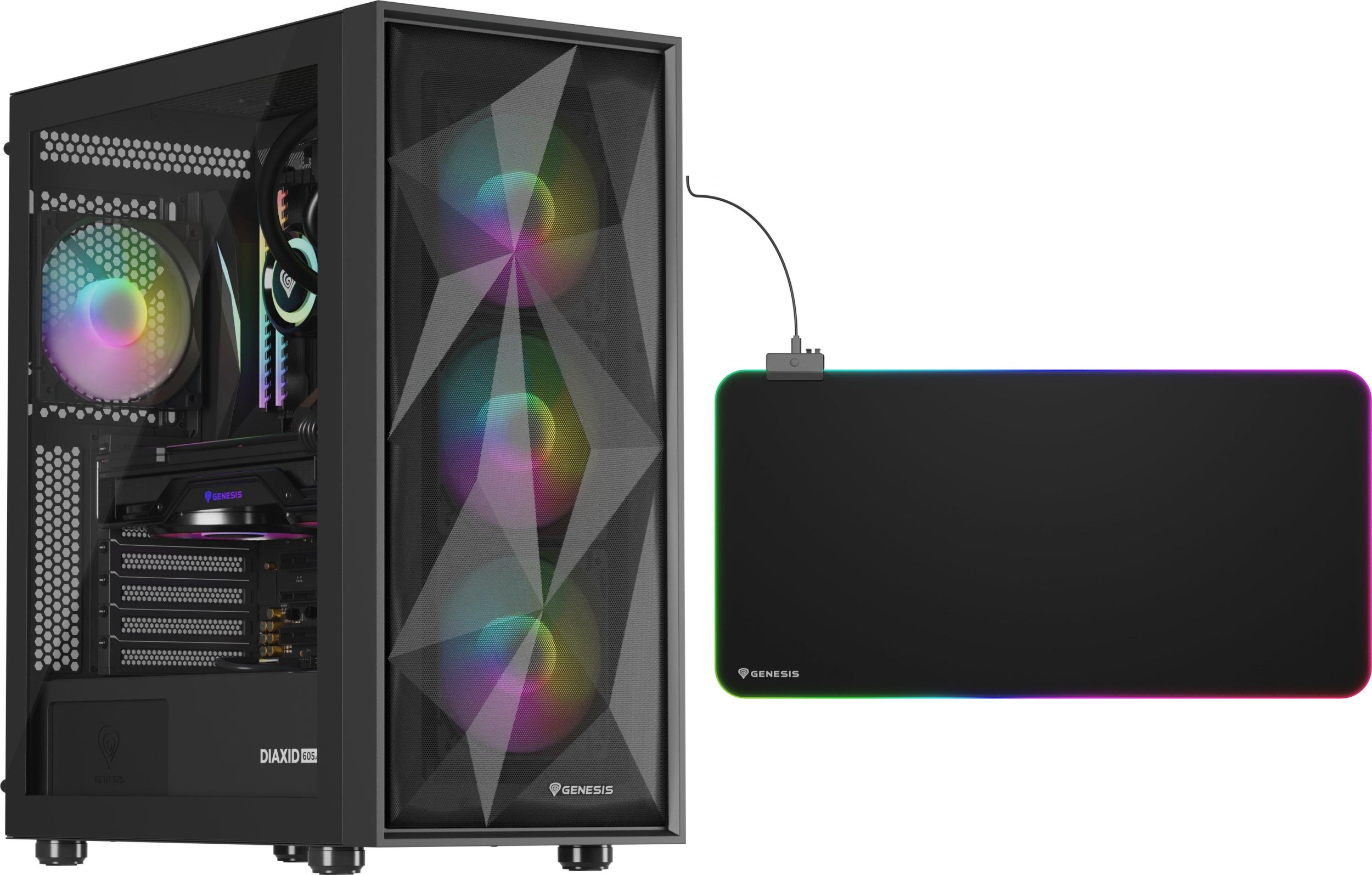Obudowa Genesis Diaxid 605 ARGB czarna (NPC-2172) + Podkładka Genesis Boron 500 XXL RGB LOGO (NPG-2110)