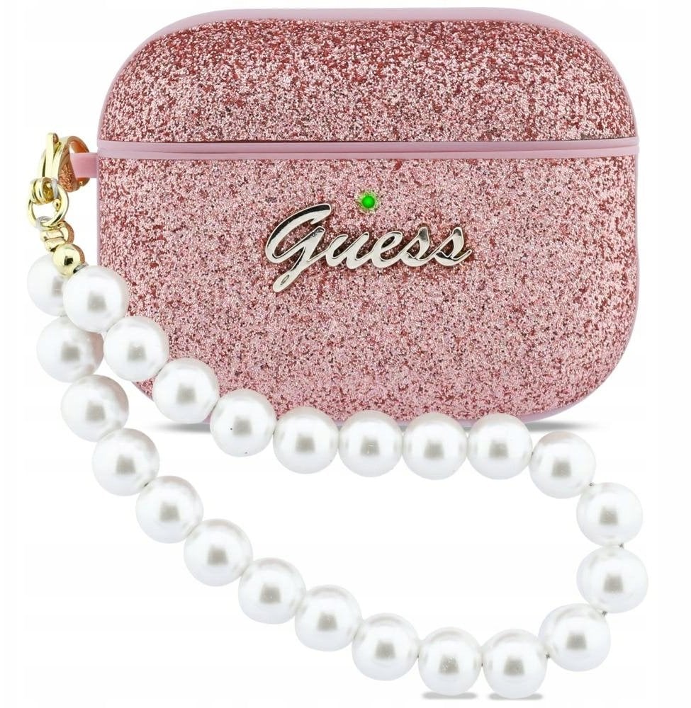 Etui Guess Glitter Pearl Strap do Apple AirPods Pro 3 różowy