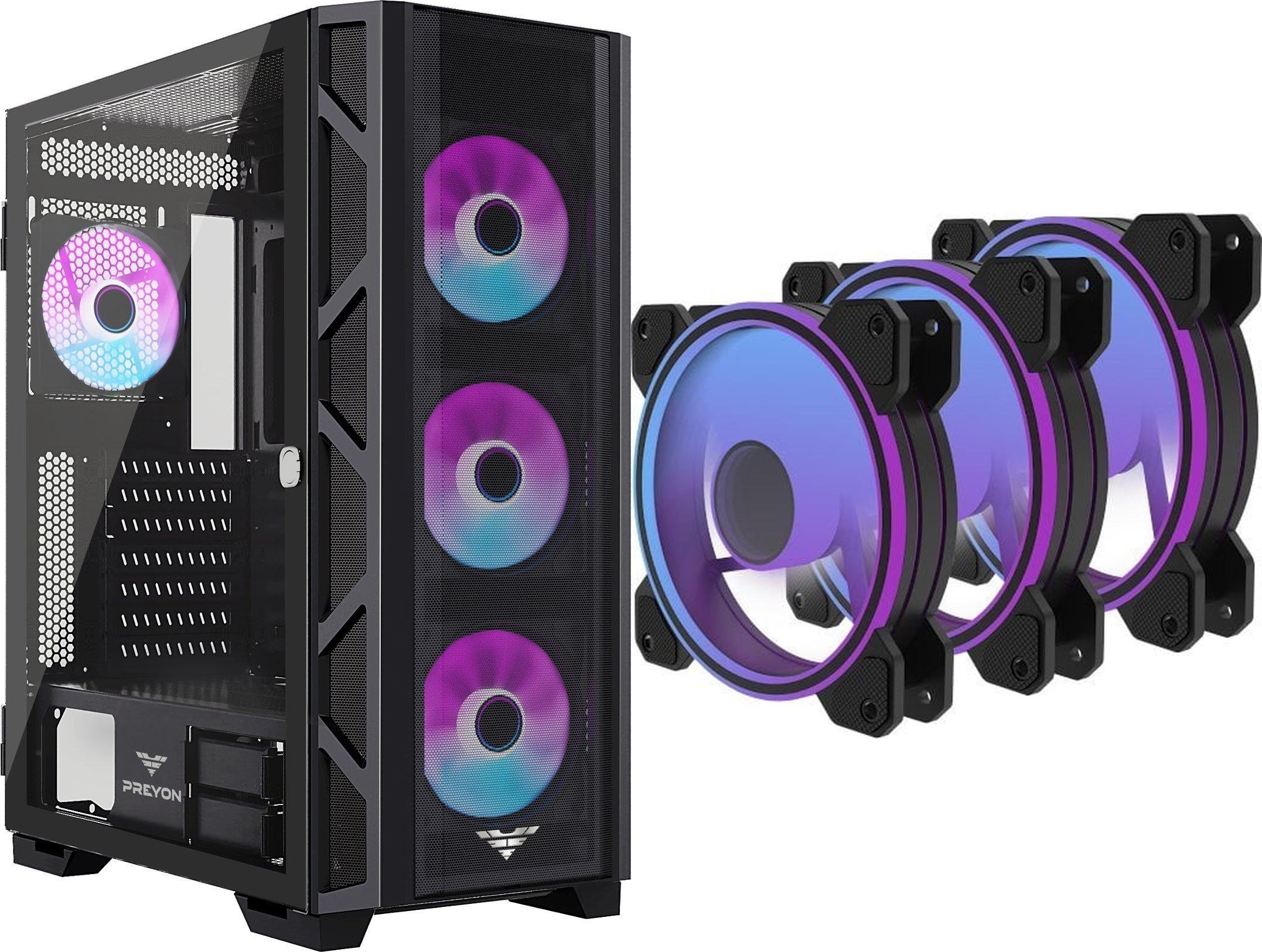 Obudowa PREYON Obudowa PREYON Nest Meshy+ (PRENMP04B) + Wentylator PREYON Eagle Eye 120 PWM ARGB 3-pack (PEE1203B)