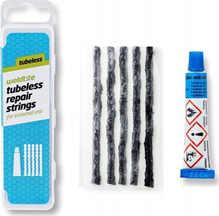 Weldtite Zestaw naprawczy do opon tubeless WELDTITE TUBELESS REPAIR STRINGS (5 wkładów + klej) (NEW)