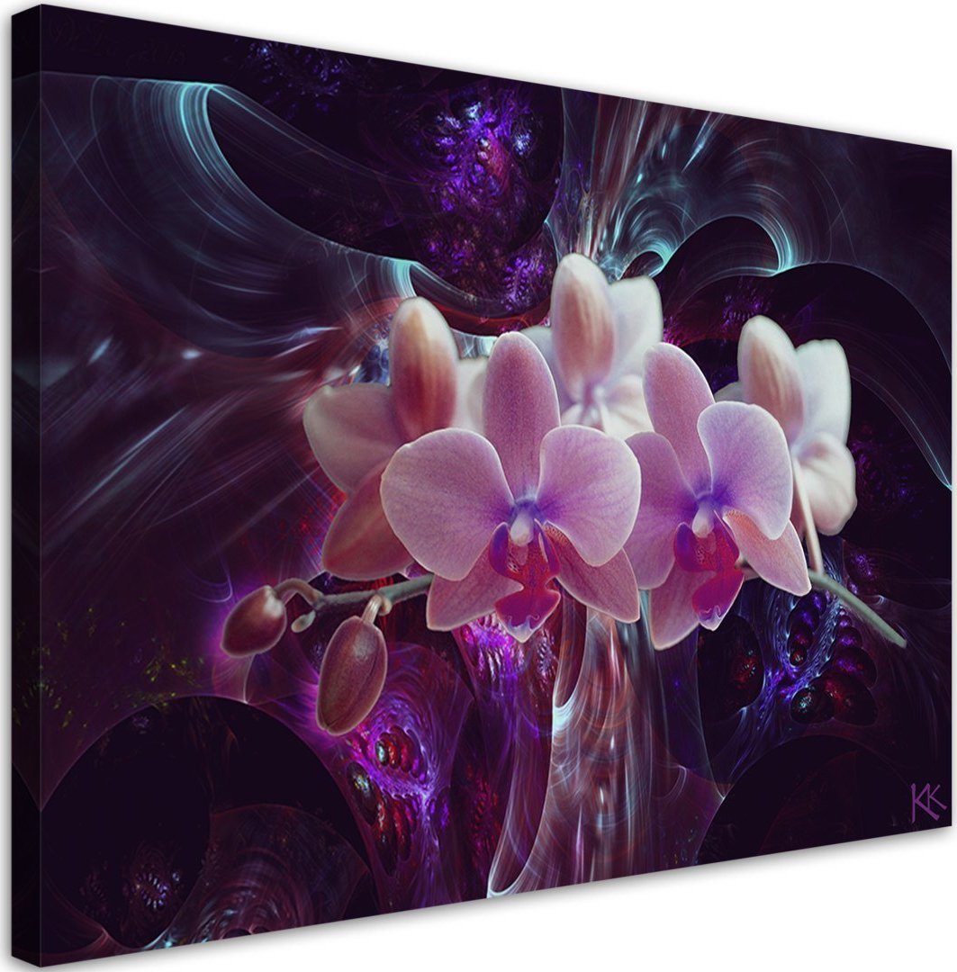 Feeby Obraz na płótnie, Biała orchidea na ciemnym tle - 120x80