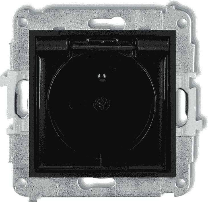 Karlik MINI Gniazdo bryzgoszczelne z/u IP44 z przesłonami klapka dymna czarny mat 12MGPB-1zdp