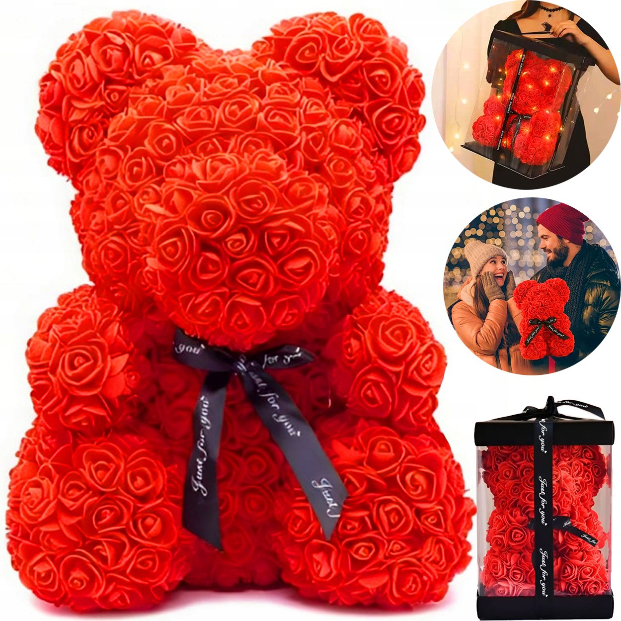 Prezent który mówi Kocham Cię Miś z róż 25cm