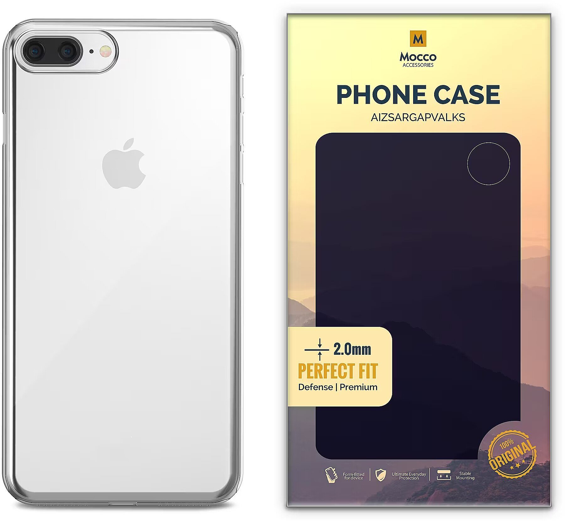 Mocco Original Clear Case 2mm Silicone Case for Apple iPhone 8 Plus Transparent (EU Blister)