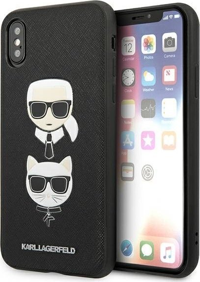 Karl Lagerfeld Etui KLHCI65SAKICKCBK Apple iPhone XS Max czarny/black hardcase Saffiano Ikonik Karl&Choupette Head