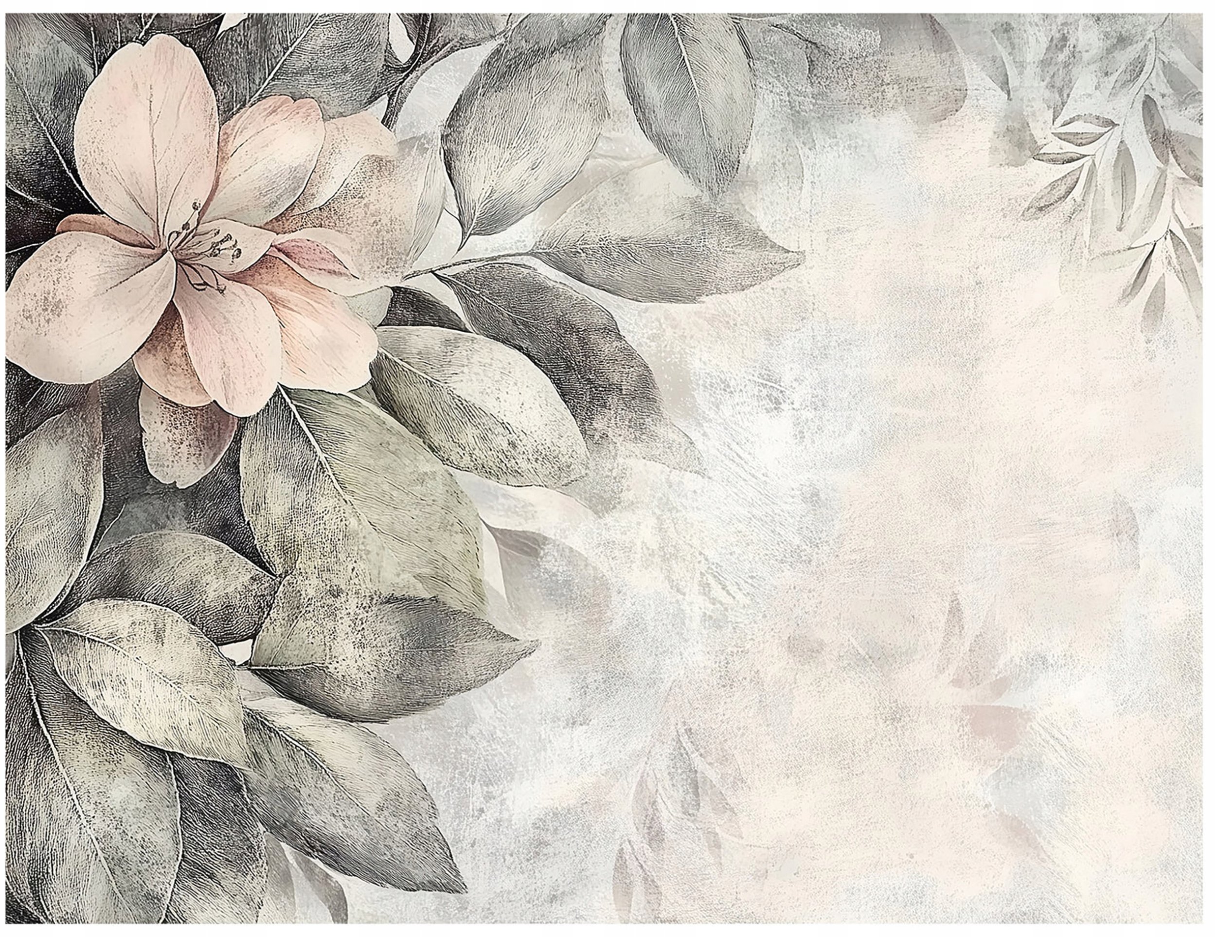 FOTOTAPETA LIŚCIE VINTAGE KWIATY BETON DO SYPIALNI SALONU TAPETA 200x140