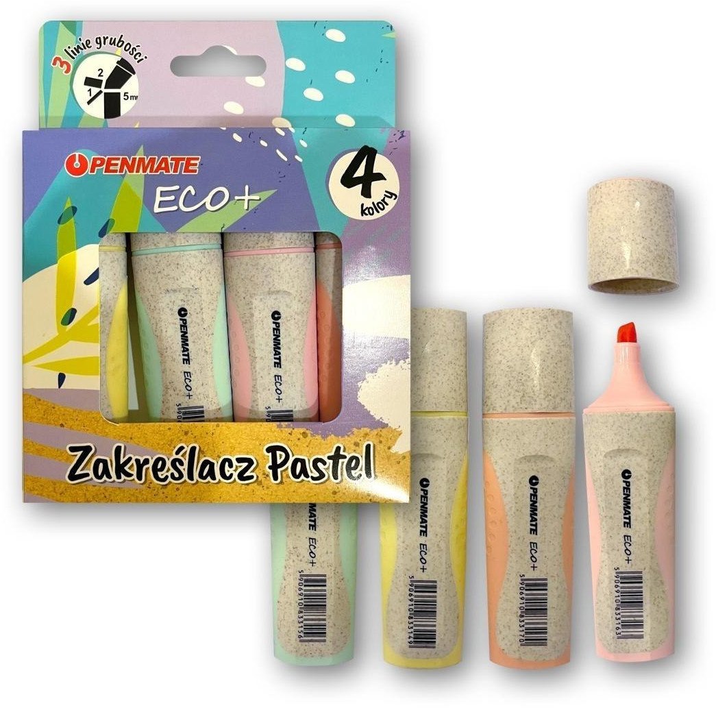 Zakreślacz pastelowy Ecco+ 4 kolory PENMATE