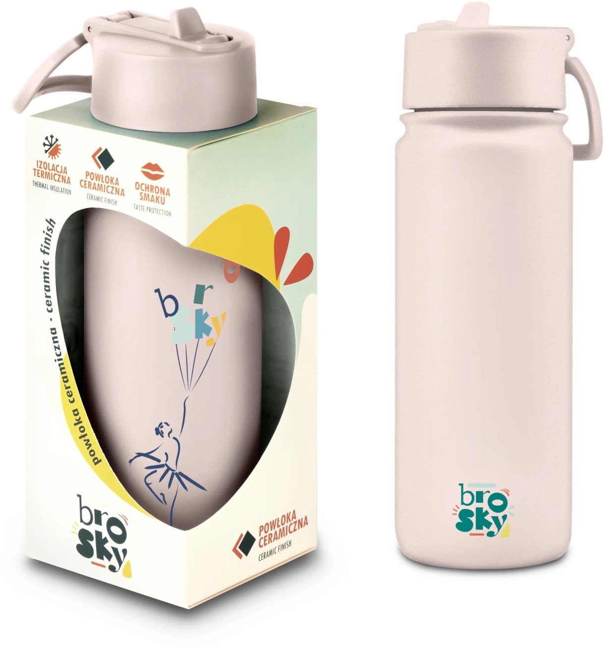 Brosky O. Różowy bidon na wodę ze słomką 550 ml