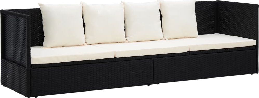 vidaXL Leżanka ogrodowa z poduszkami, polirattanowa, czarna