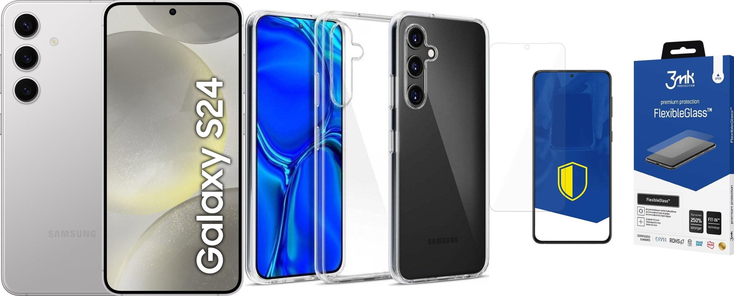 Smartfon Samsung Galaxy S24 5G 8/128GB Szary (SM-S921BZA) + FlexibleGlass + Etui Clear Case