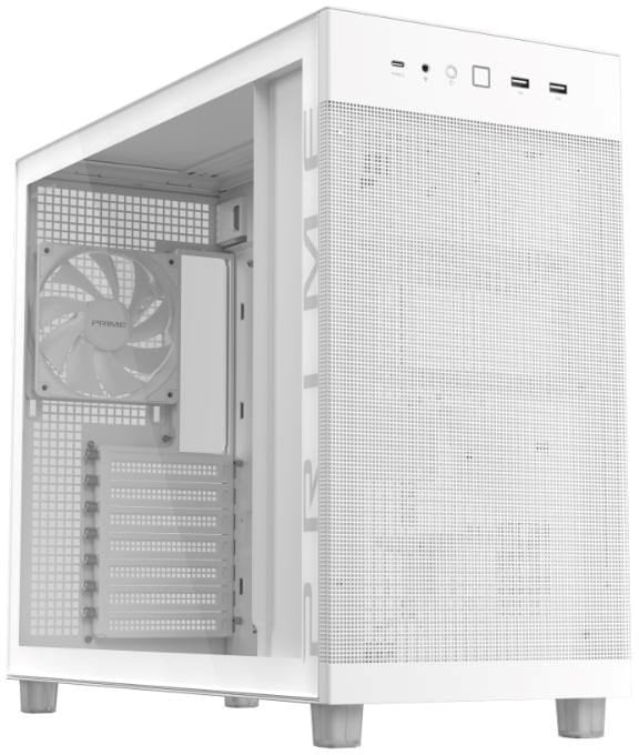 ASUS case PRIME AP303 TG WHITE, ATX, průhledná bočnice,1x120mm, bílá