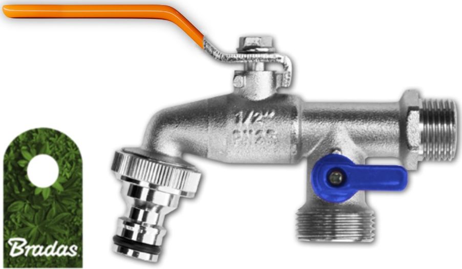 Bradas Kran kulowy 1/2 2x GZ 3/4 z nyplem do szybkozłącza Bradas 2977