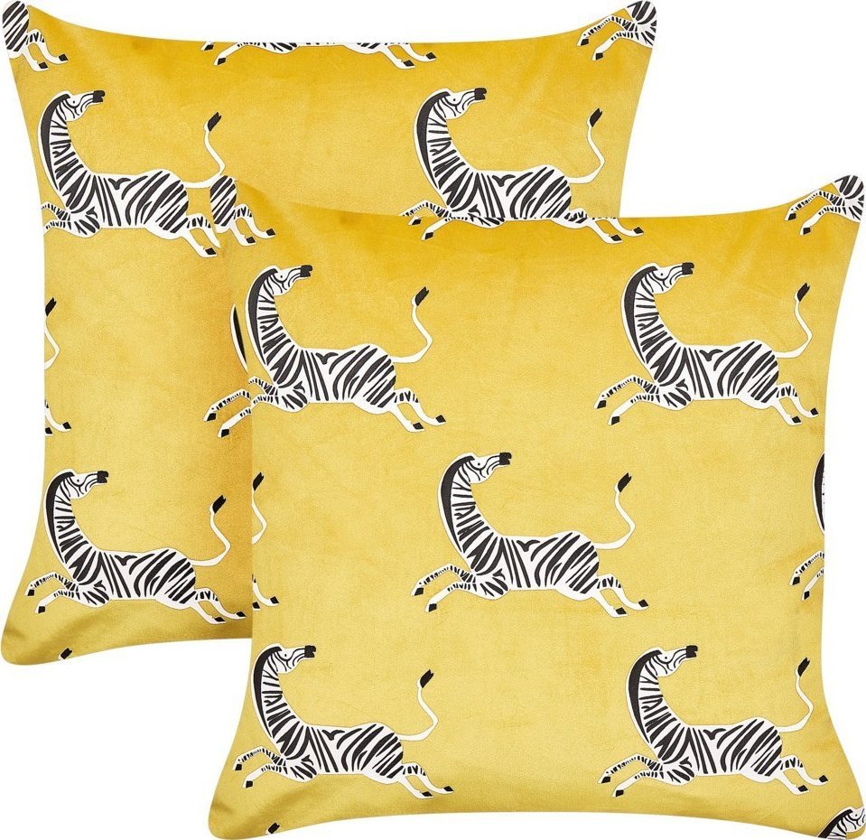 Beliani 2 welurowe poduszki dekoracyjne w zebry 45 x 45 cm żółte ACONITUM