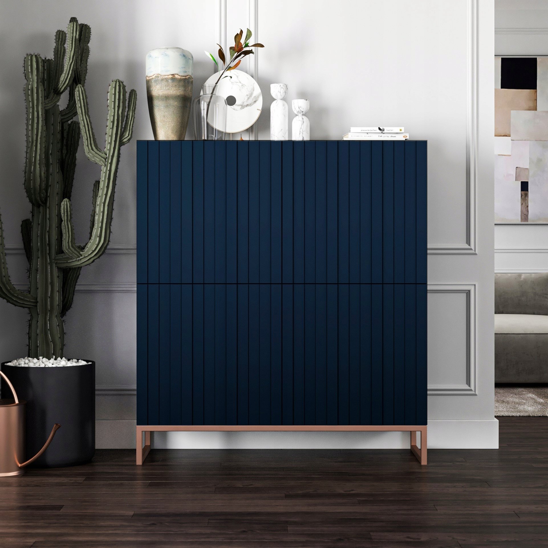 Meble Lindner Komoda RTV Glamour Szafka RTV Granatowy MAT 112 cm