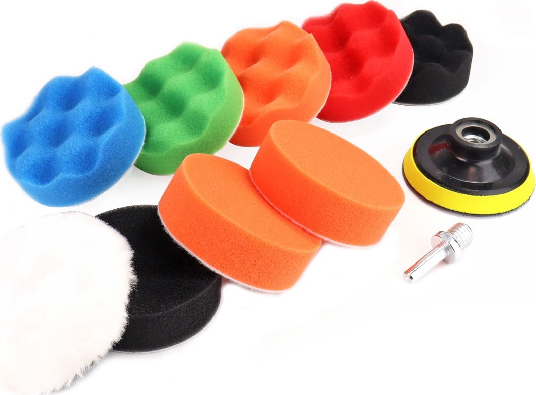 AMiO Zestaw gąbek do polerowania gąbki polerskie 9 el.+ dysk 80 mm + adapter m14 amio-02647