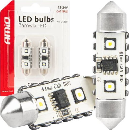Żarówki LED CANBUS Festoon C5W 2SMD 3838 41mm White 12V 24V AMIO-04250