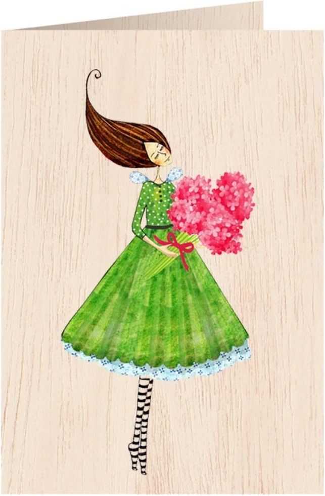 Cozywood Karnet drewniany C6 + koperta Kobieta z bukietem