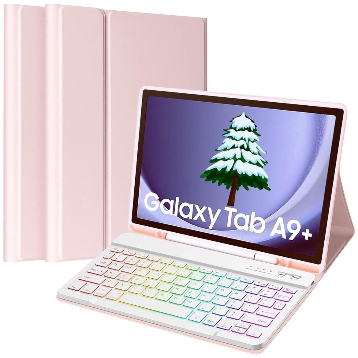 Etui z podświetlaną klawiaturą bezprzewodową Bluetooth do Samsung Galaxy Tab A9+ Plus SM-X210, różowe