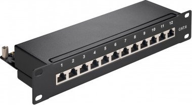 Goobay CAT 6 panel krosowy 10-calowy (25,4 cm), 12 portów - Wersja kolorystyczna Czarny