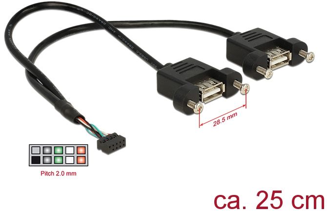 Delock USB zew. - USB wew., 0.25m, Czarny (84832)