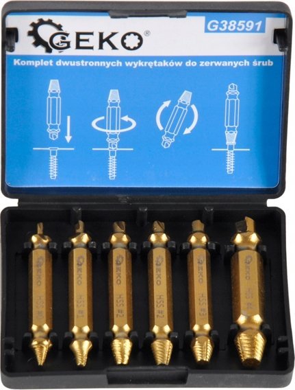 Wiertło Geko Kpl. dwustronnych wykrętaków do zerwanych śrub 6szt. HSS4341 (100)