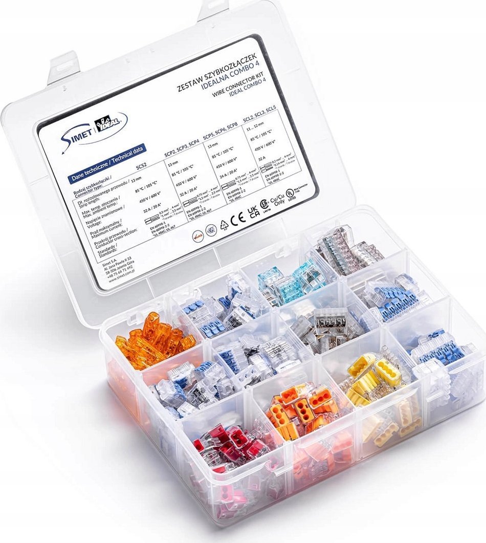 Simet Zestaw 240szt. szybkozłączek do linek i drutów SCL2, SCL3, SCL5, SCP2, SCP3, SCP4, SCP5, SCP6, SCP8, SCS2 Simet Ideal Combo4 88000904 organizer