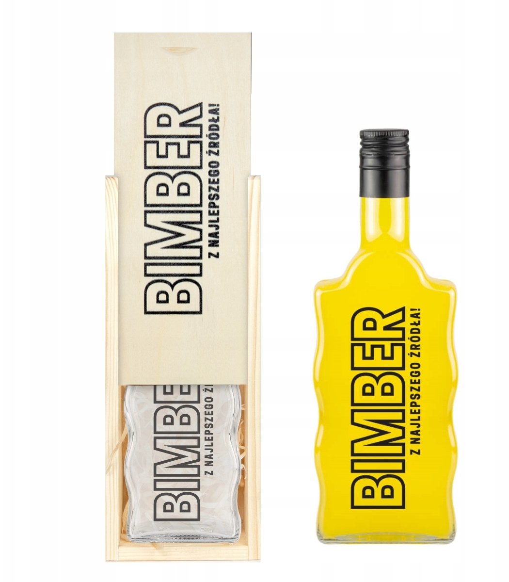 SKRZYNKA DREWNIANA + butelka FALA BIMBER Z ŹRÓDŁA