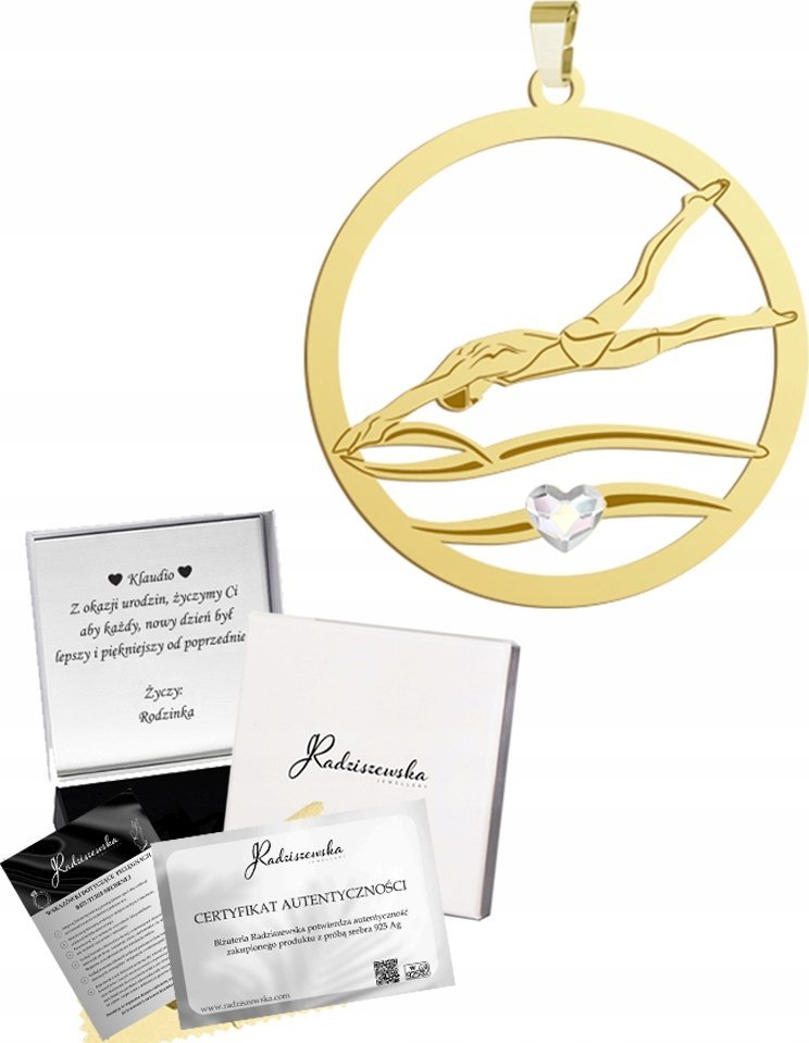 Radziszewska Jewellery Złota Zawieszka Pływak Pływanie Wisiorek Prezent SREBRO 925 GRAWER GRATIS