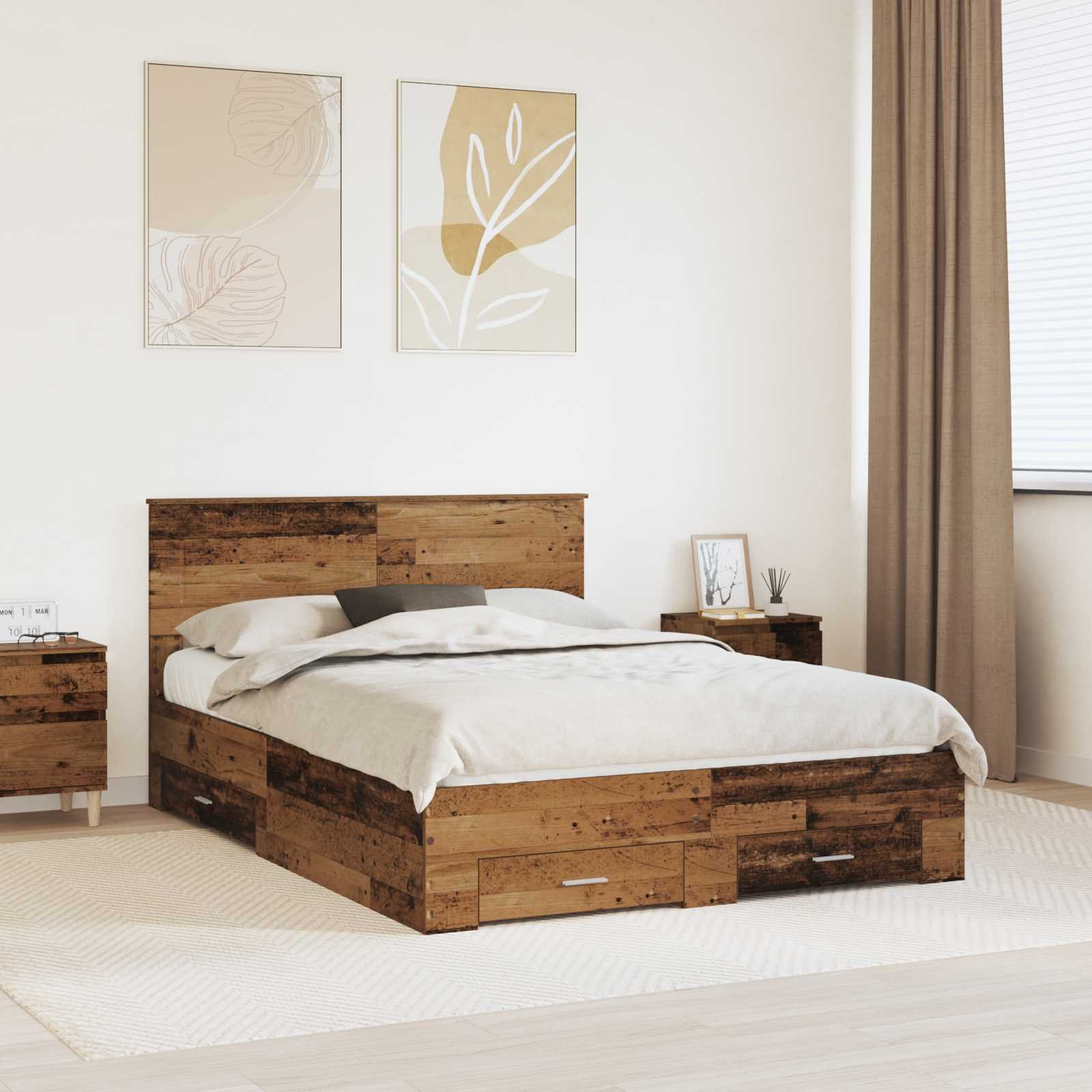 vidaXL Ramka łóżka Stare drewno 140 x 190 cm Materiał z drewna pochodnego