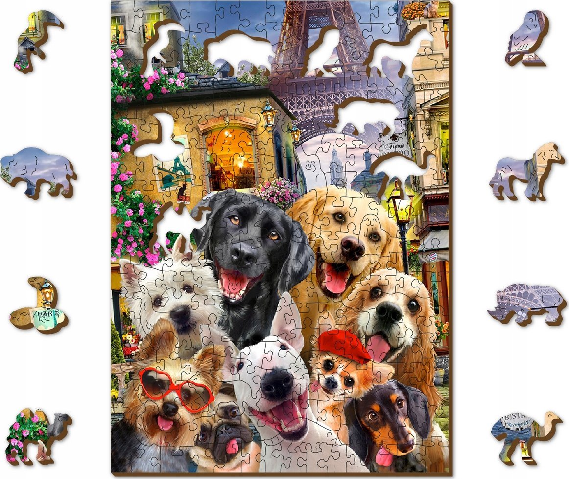 WOODEN CITY Drewniane Puzzle z figurkami Psiaki w Paryżu rozm. M, 200 elementów