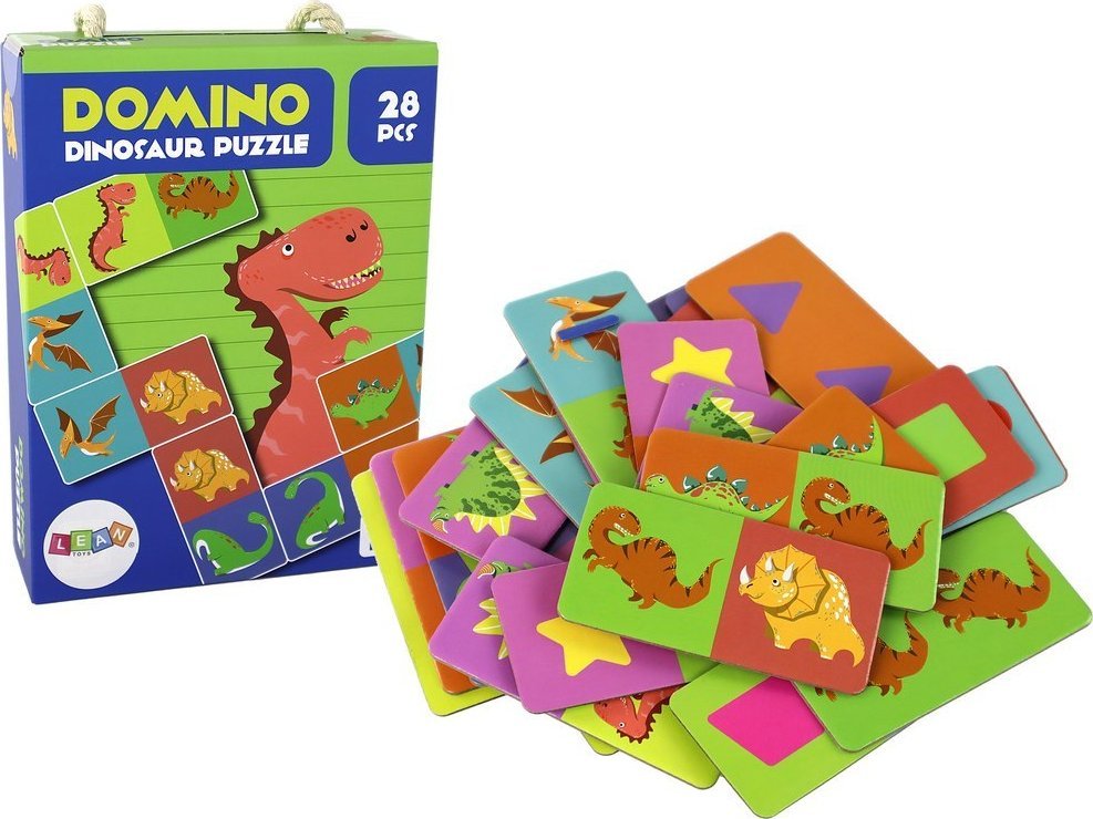 LeanToys Gra Logiczna Puzzle Dwustronne Domino Dinozaury 10cm x 5cm 28 El.
