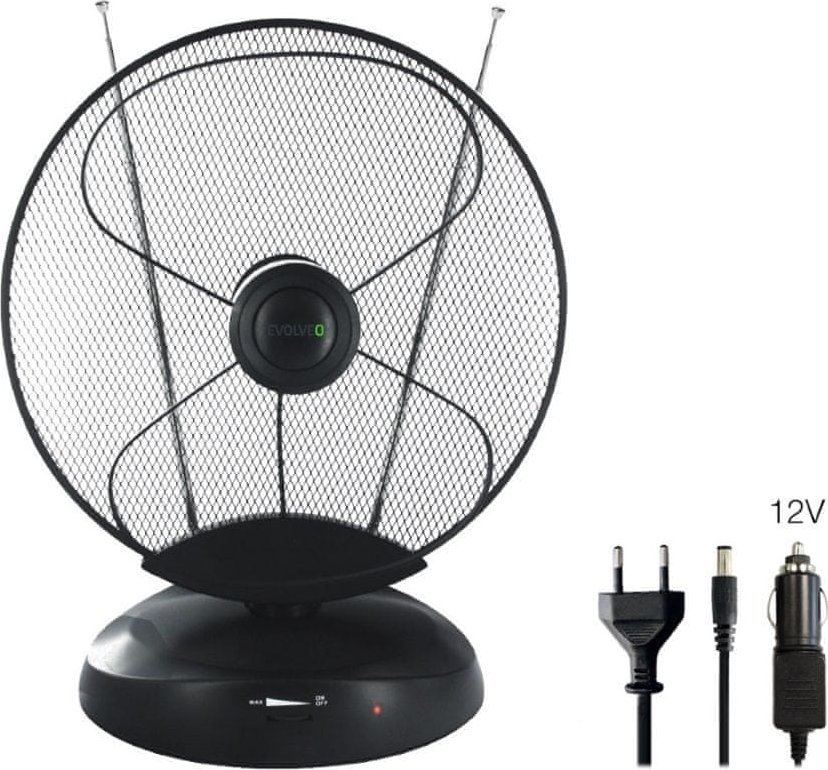 Antena RTV Evolveo EVOLVEO Xany 4 LTE 230/12V, 50dBi aktivní pokojová anténa DVB-T/T2, LTE filtr