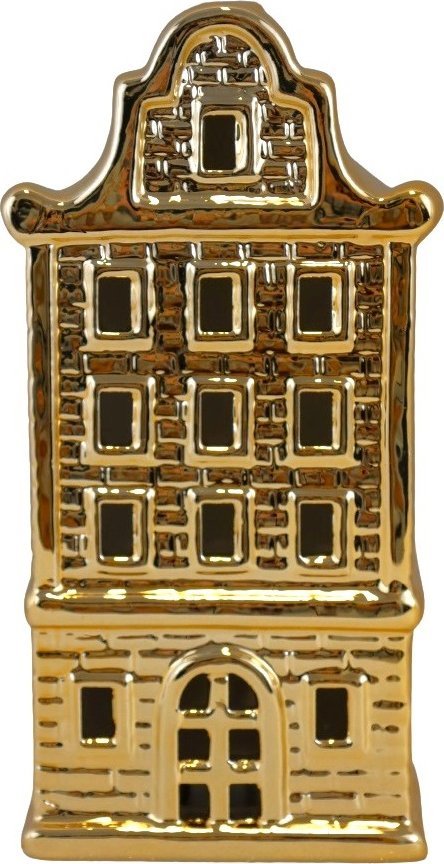 Ceramiczna ozdoba Kamieniczka LED świecąca złota duża 20 cm