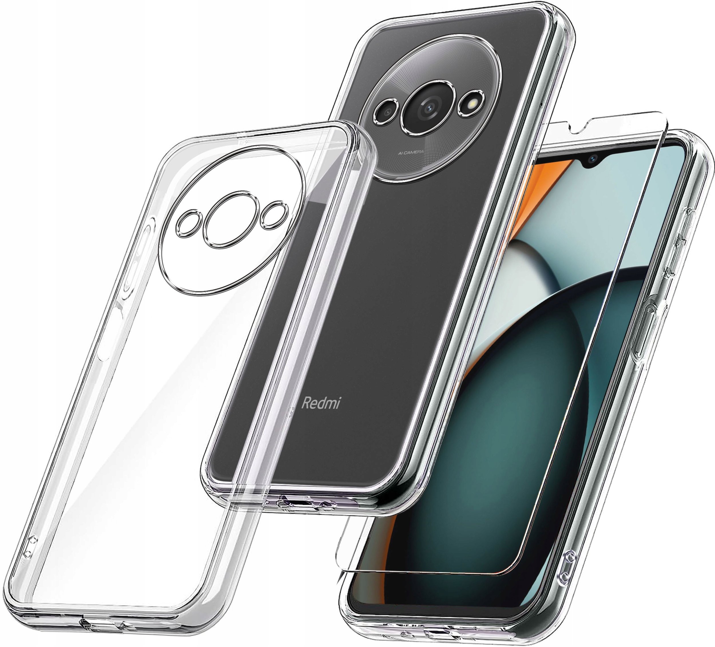 Etui do Xiaomi Redmi A3 4G WZMACNIANE 360 CLEAR + Szkło OCHRONNE 9H