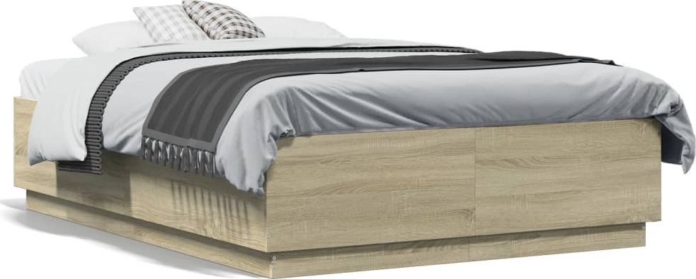 vidaXL vidaXL Rama łóżka, dąb sonoma, 140x190 cm, materiał drewnopochodny