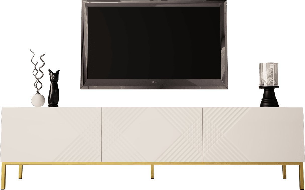 MEGSTYL SZAFKA RTV 190CM NA ZŁOTYCH NÓŻKACH - EXITO 1 biały mat - biały połysk