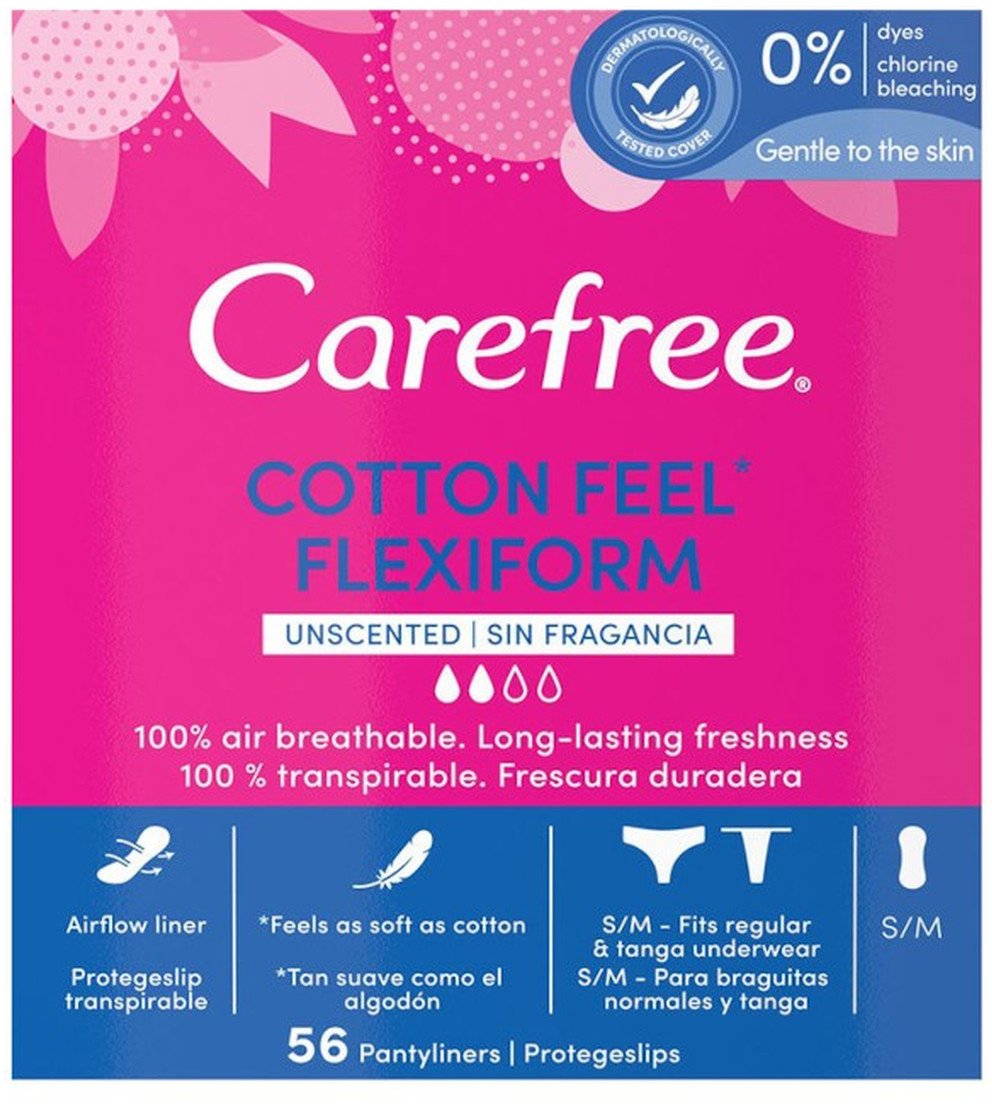 Carefree Elastyczne Wkładki higieniczne Carefree Cotton Feel Flexiform Rozmiar S/M (56 uds)