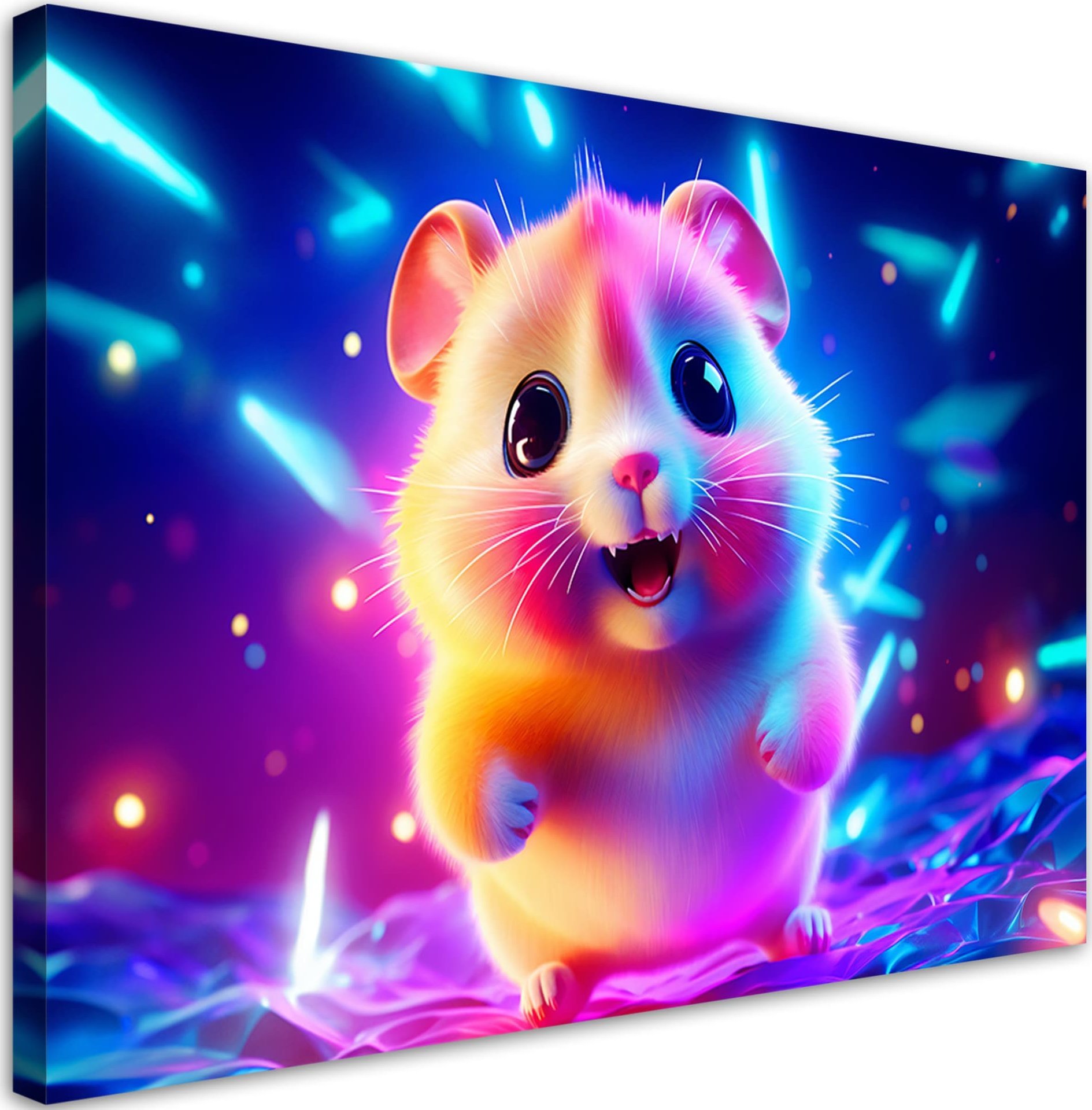 Feeby Obraz na płótnie, Uroczy chomik neon (Rozmiar 60x40)