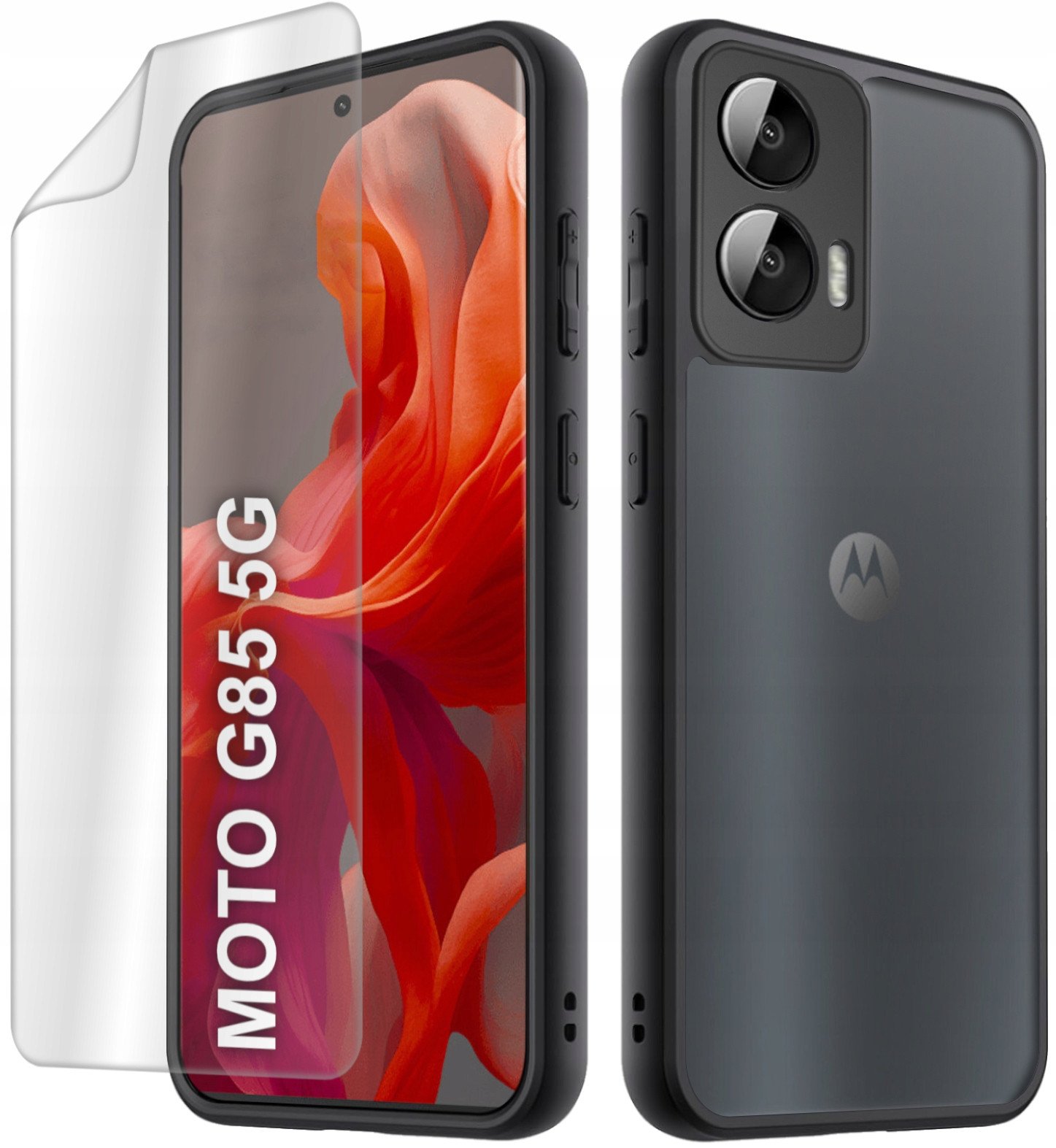 Etui do Motorola Moto G85 5G MATOWE WZMACNIANE CZARNE ZESTAW 1X FOLIA