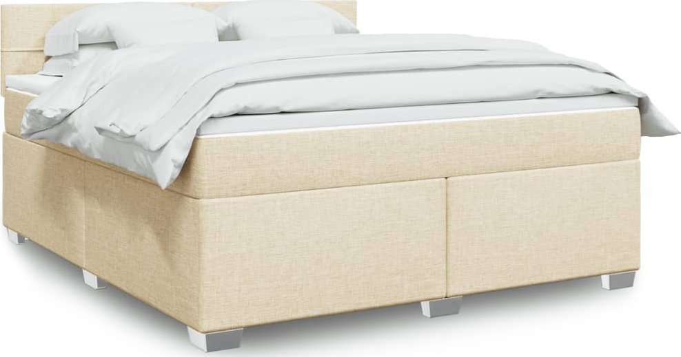 vidaXL Łóżko kontynentalne z materacem, kremowe, tkanina, 180x200 cm