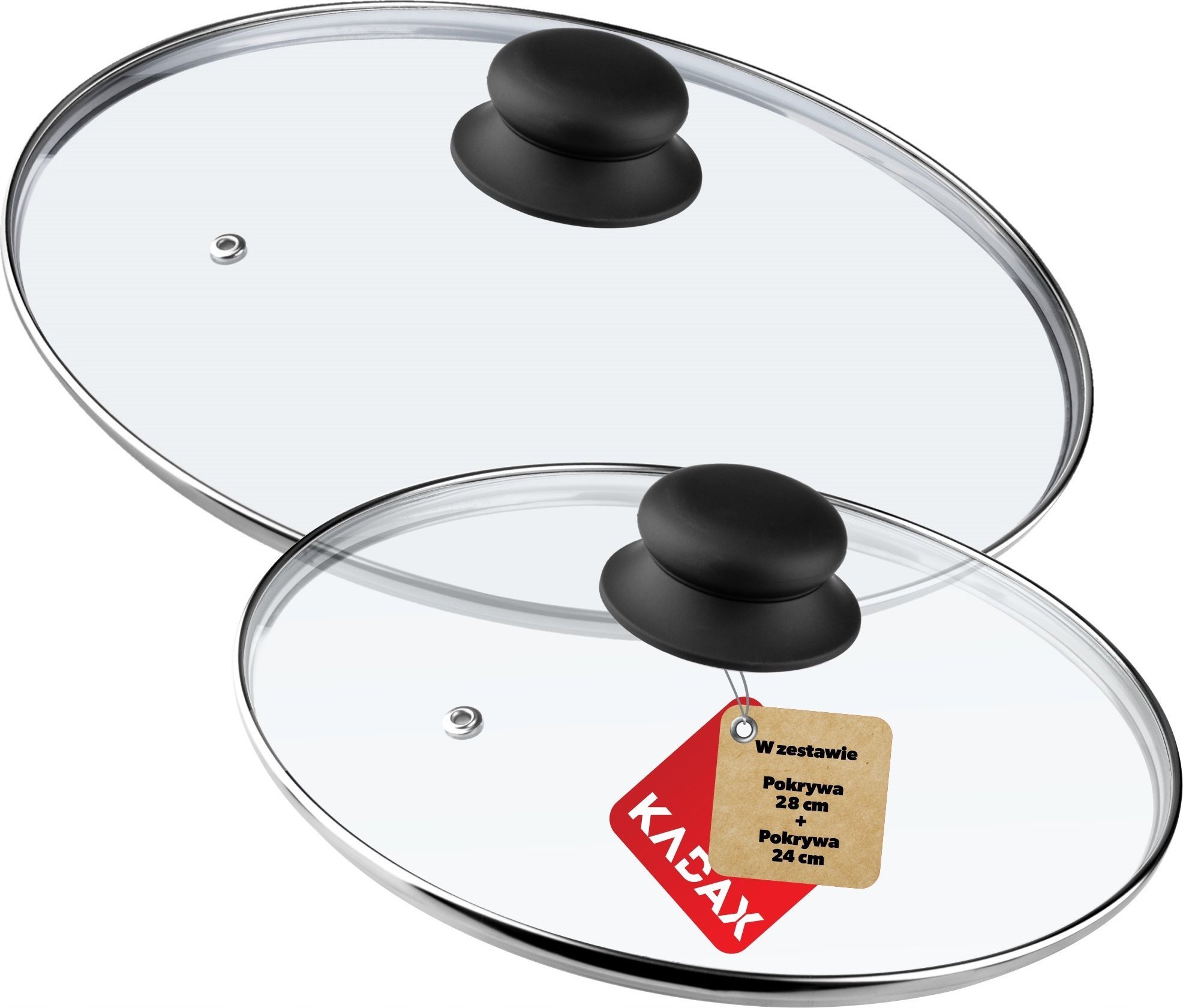 Kadax Pokrywka Szklana Patelnia Garnek Pokrywa 24 + 28cm
