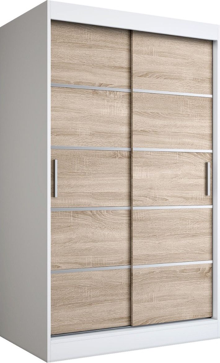 MKPOL Szafa przesuwna MODUO COMFORT 120 biała mat/dąb sonoma z listwami